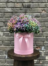 Цветочная композиция из Гипсофила и Розы в шляпной коробке в Алабушево