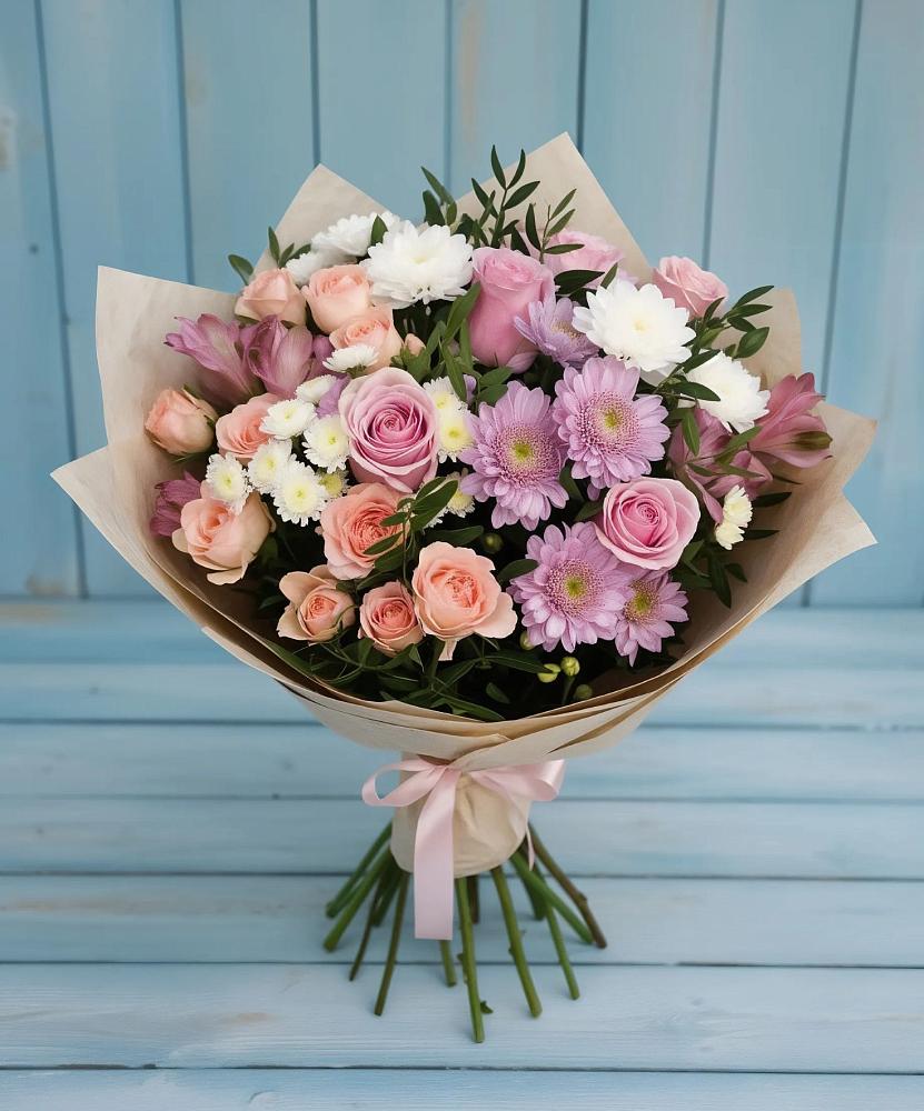 Букет цветов из: Хризантемы, Розы и Альстромерии в Алабушево