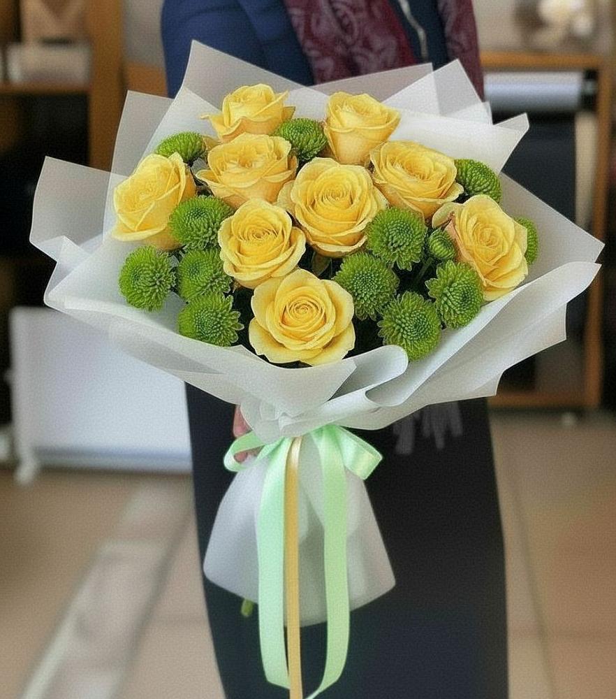 Букет цветов из: Хризантемы и Розы в Алабушево