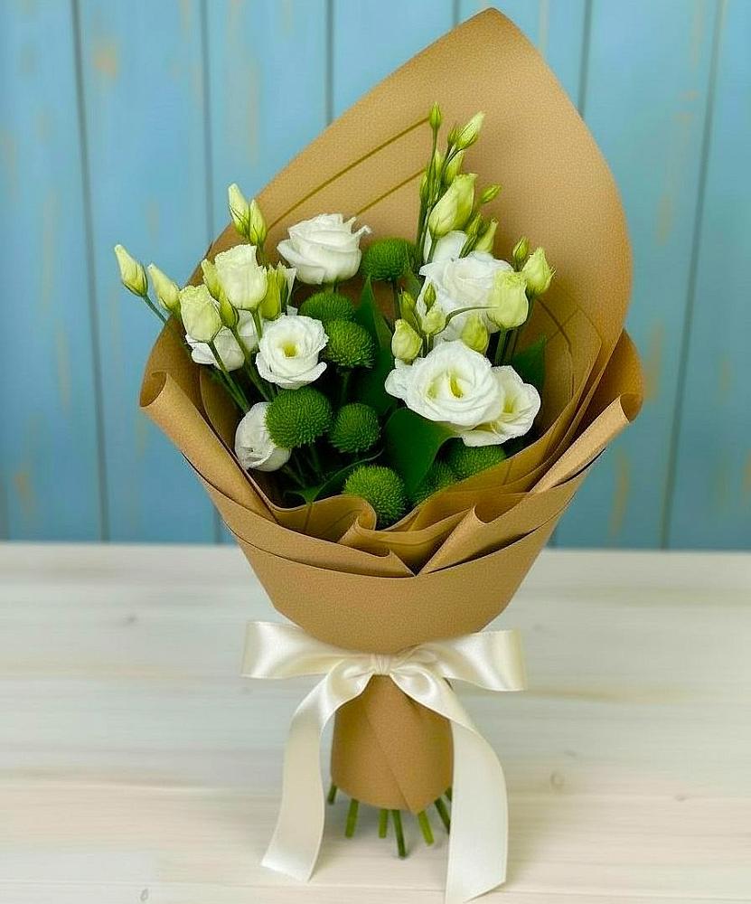 Букет цветов из: Хризантемы и Лизиантусы в Алабушево