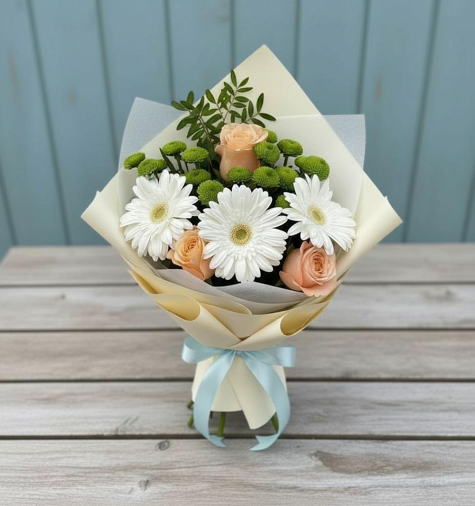 Букет цветов из: Герберы, Розы и Хризантемы в Алабушево