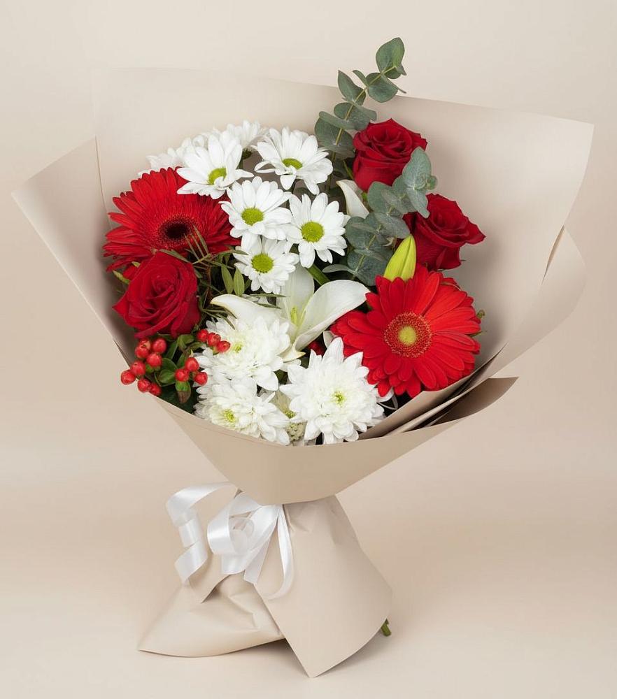 Букет цветов из: Розы, Хризантемы, Герберы и Лилии в Алабушево