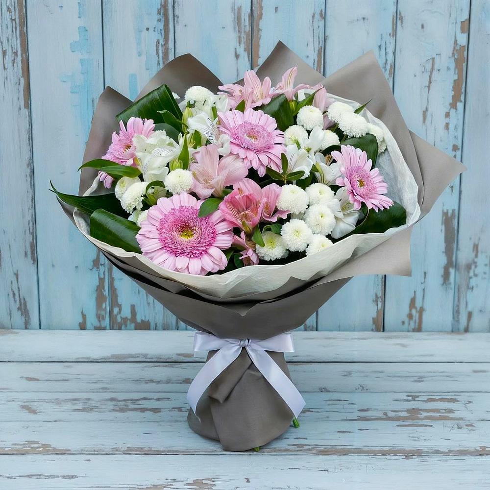 Букет цветов из: Герберы, Альстромерии и Хризантемы в Алабушево